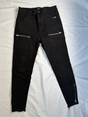 8th of LA Black Moto Cargo Skinny Jeans Zip Pockets Raw Hem Size